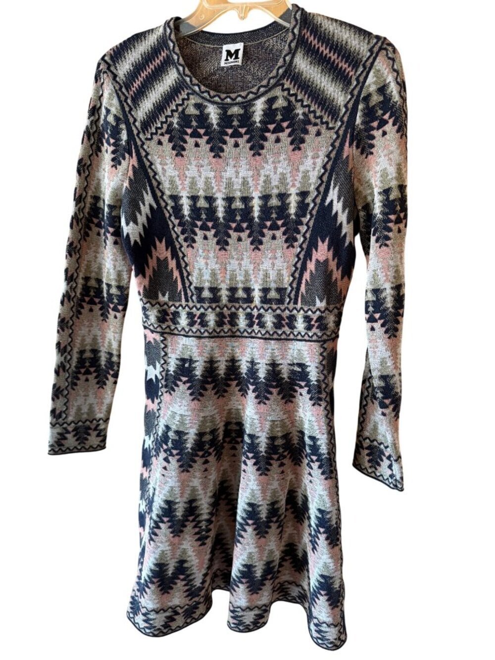 M Missoni Womens Fit & Flare Sweater Knit Dress Size S Chevron Pattern Classic